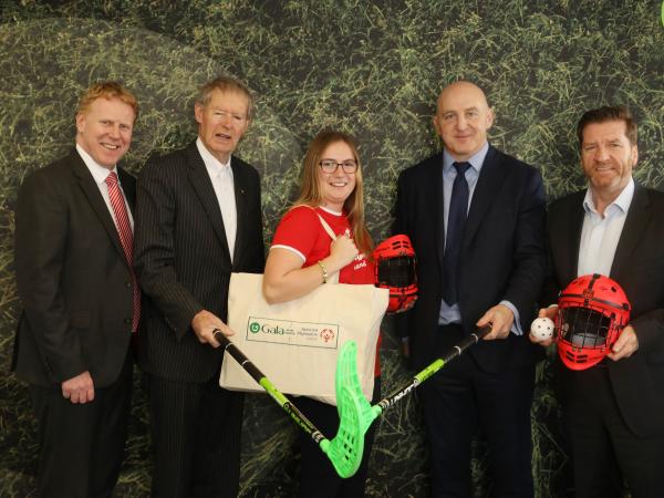 Gala Retail Services renews it's four year partnership with Special Olympics Ireland. Pictured are CEO Gary Desmond, ambassadors Mícheál Ó Muircheartaigh and Keith Wood, alongside athlete Emma Johnstone and CEO Matt English