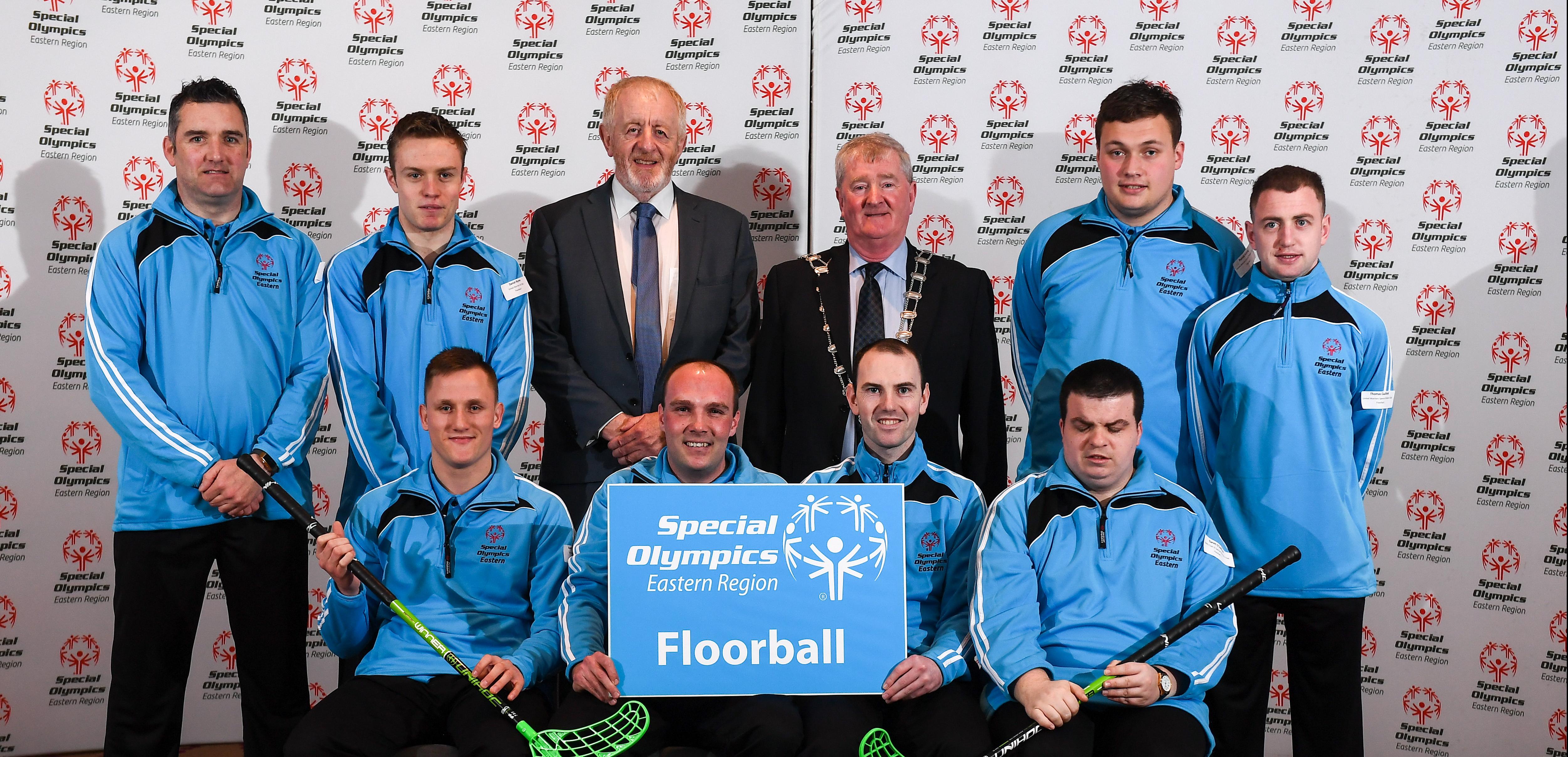 Mick Feehan with Leinsters Floorball Team for Ireland Winter Games