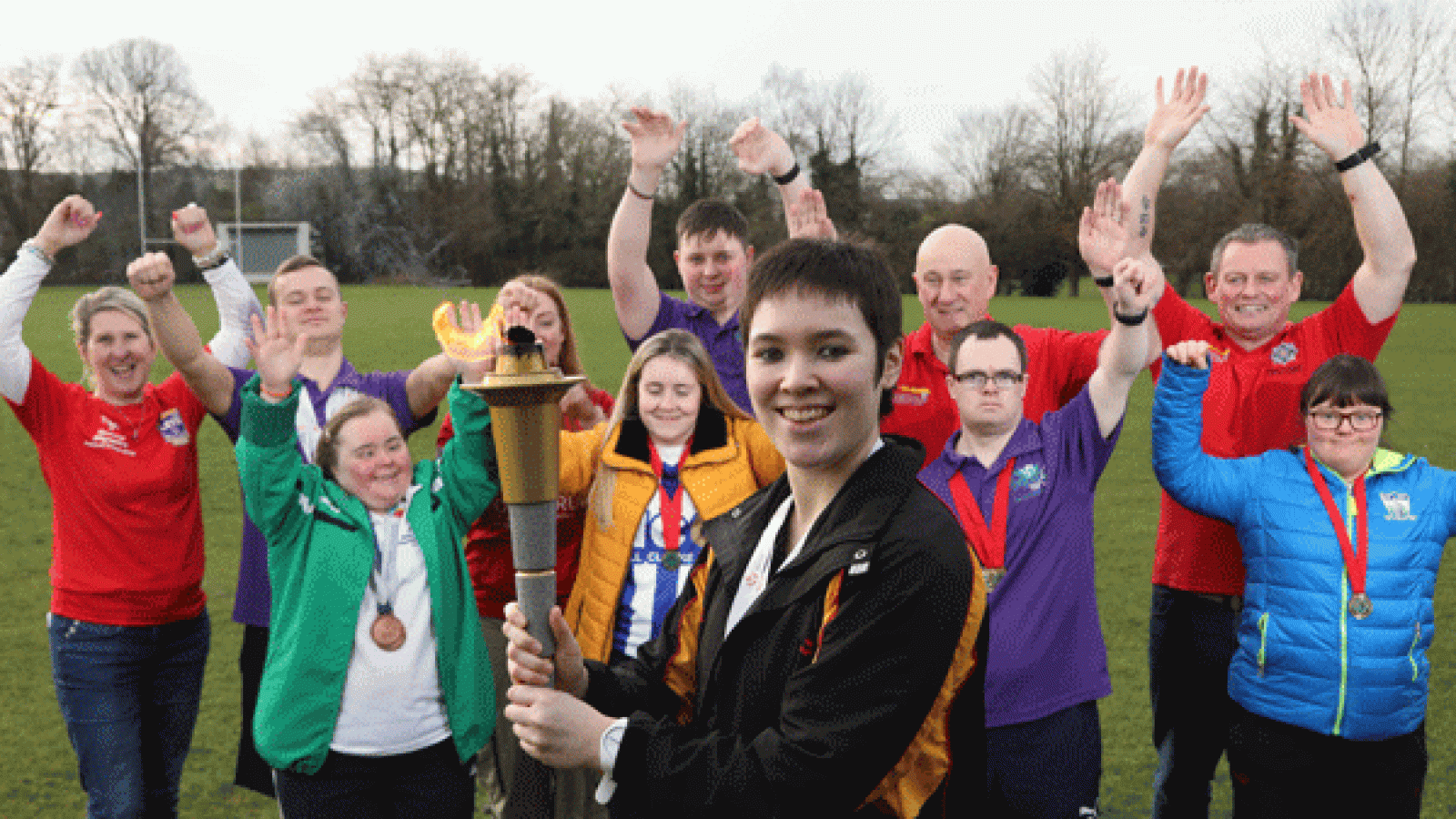 The Flame of Hope with Special Olympics athletes and members of the LETR at the Ireland Winter Games launch recently