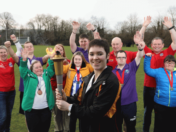 The Flame of Hope with Special Olympics athletes and members of the LETR at the Ireland Winter Games launch recently