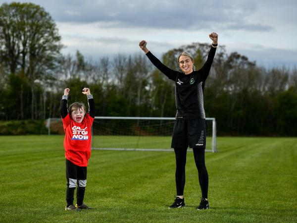 pecial Olympics athlete Rian Harrison, with football star, striker Stephanie Roche. 