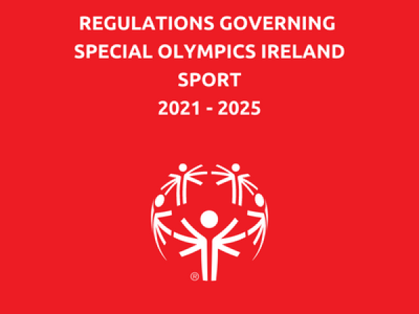 Red background white text saying: Regulations Governing Special Olympics Ireland Sport