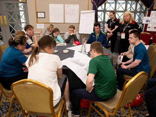 Athletes contribute to a discussion workshop at the 2024 All Ireland Athlete Leadership Forum