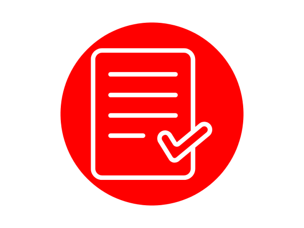 This image shows a red paper with a tick on the right bottom corner - Submit an Application.