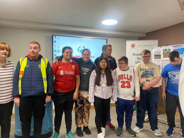 Image shows athletes from Laochra Laoise Special Olympucs Club who gave presentations on various important topics for their Athlete Leadership Programme.jpg