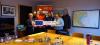 Group photo with European Union Logo and lego models n the foreground on a table