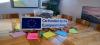 European Union sign with resources used for the training day. Includes lego, Play Doh, LArge Post its etc. 