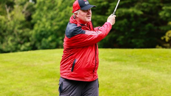 Michael Murphy lining up his drive at Westmanstown and watching it fly. The rain didn’t dampen his game as he competed in the golf event for Munster at the Special Olympics Ireland Summer Games 2026