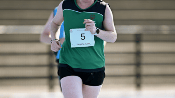 21 June 2026 Aoife Hegarty of Connaught competes in the 5000m race at Morton Stadium in Dublin during the 2026 Special Olympics Ireland Summer Games. Photo by Seb Daly Sportsfile