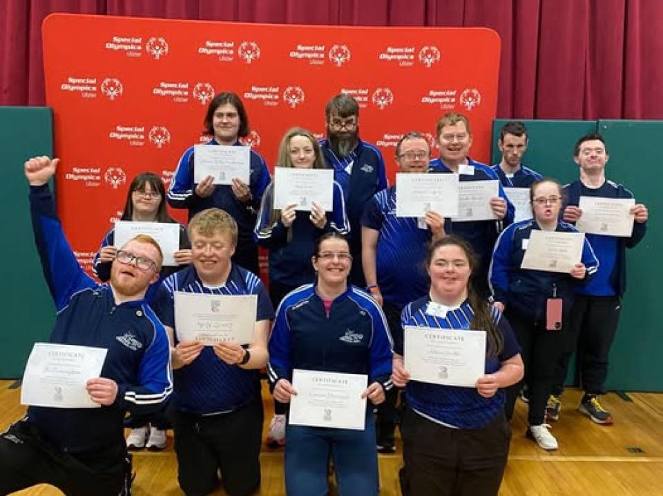 Special Olympics Ireland athletes from Breffni Blues Club pictured getting their certificates of completion at the Ulster Athlete Leadership Forum 2025