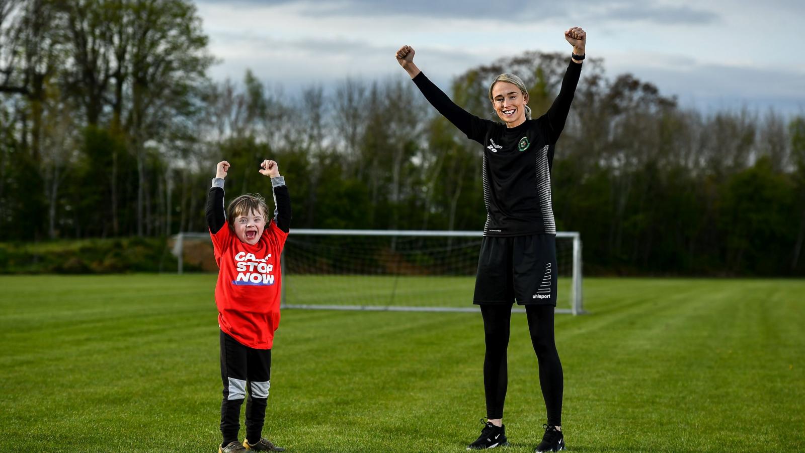 pecial Olympics athlete Rian Harrison, with football star, striker Stephanie Roche.